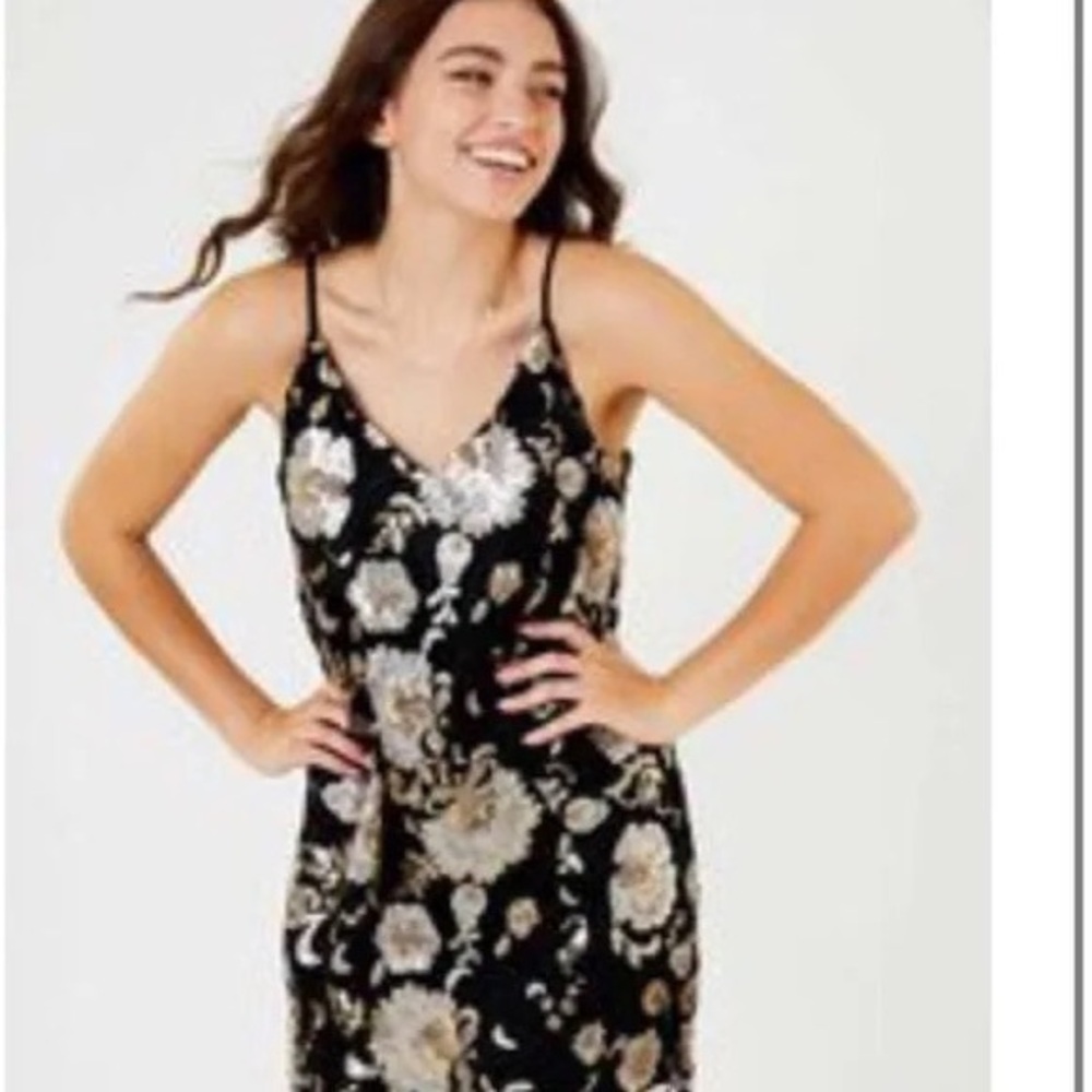 Altar’d State NWT sequins dress black,gold, silver think strap mini dress small